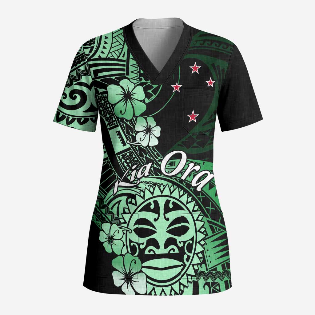 Aotearoa Kia Ora New Zealand Ta Moko Green Version Scrub Top - Polynesian Pride