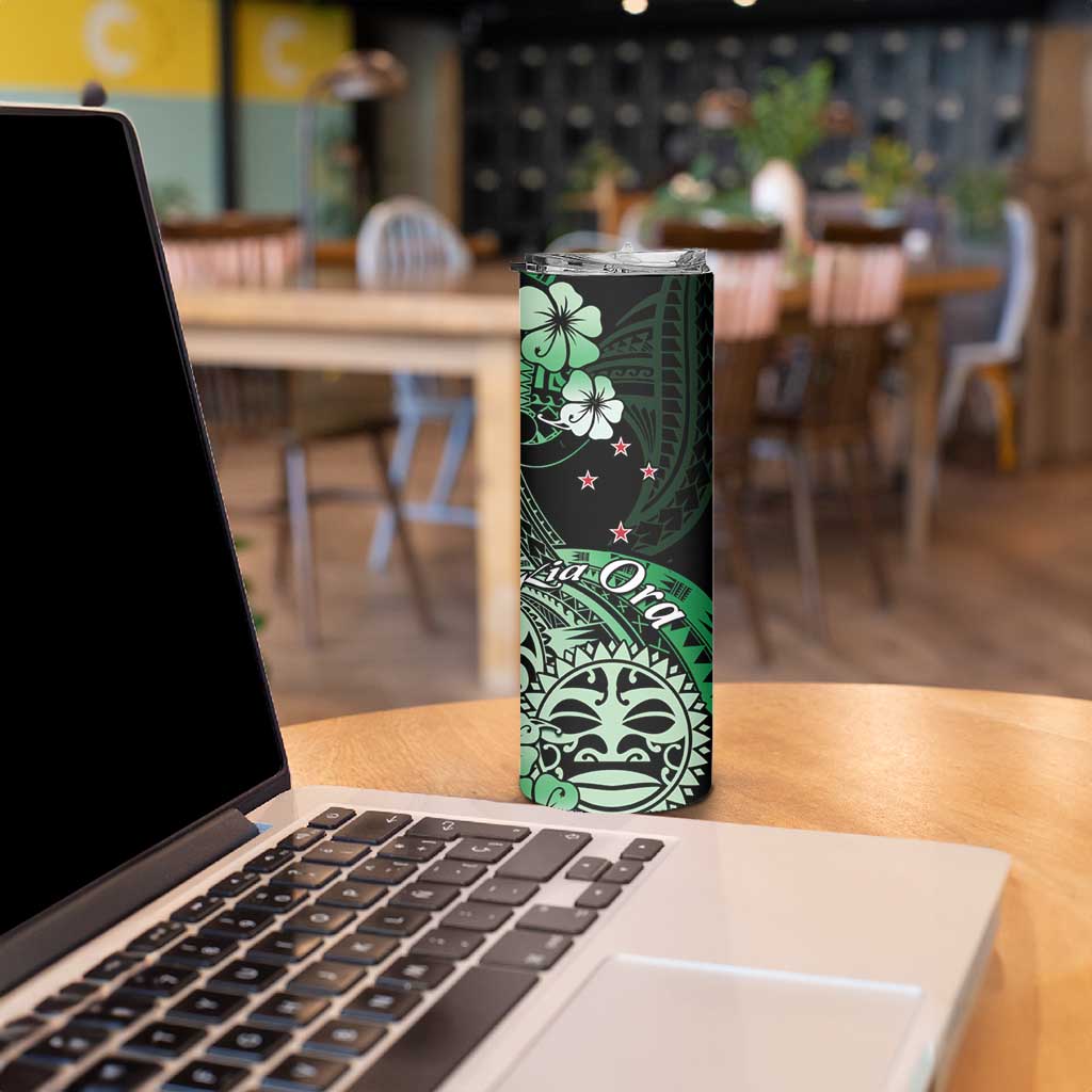 Aotearoa Kia Ora New Zealand Ta Moko Green Version Skinny Tumbler