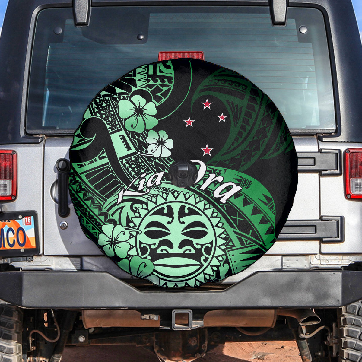 Aotearoa Kia Ora New Zealand Ta Moko Green Version Spare Tire Cover LT01 - Polynesian Pride