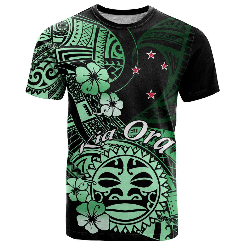 Aotearoa Kia Ora New Zealand Ta Moko Green Version T Shirt LT01 Green - Polynesian Pride