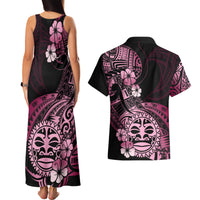 Aotearoa Kia Ora New Zealand Ta Moko Pink Version Couples Matching Tank Maxi Dress and Hawaiian Shirt LT01 - Polynesian Pride