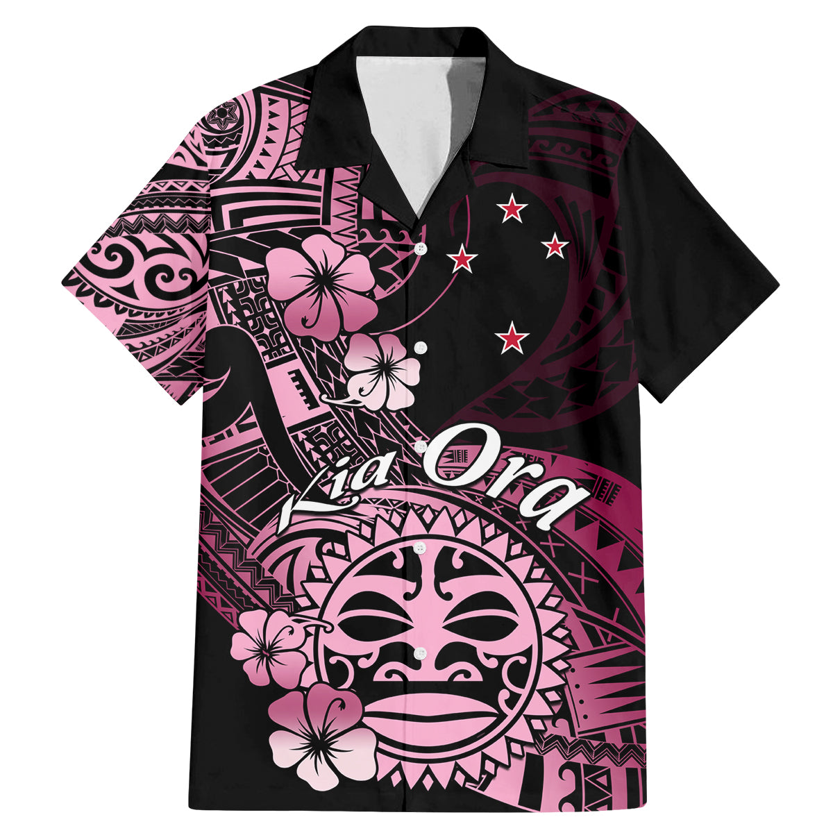 Aotearoa Kia Ora New Zealand Ta Moko Pink Version Family Matching Mermaid Dress and Hawaiian Shirt LT01 Dad's Shirt - Short Sleeve Pink - Polynesian Pride