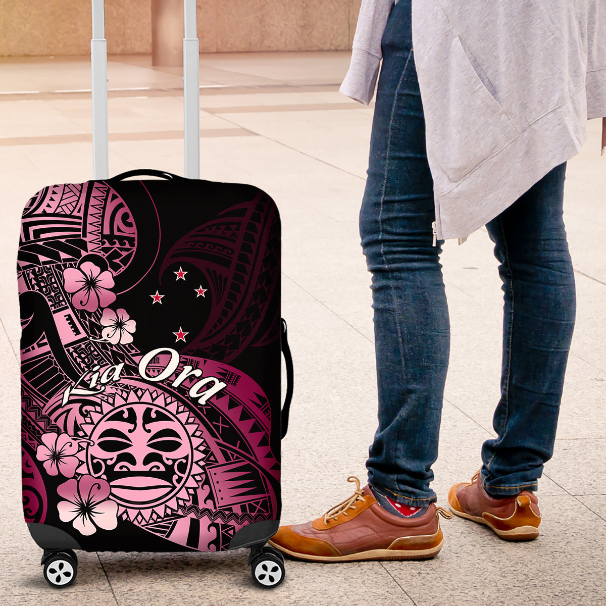 Aotearoa Kia Ora New Zealand Ta Moko Pink Version Luggage Cover LT01 Pink - Polynesian Pride