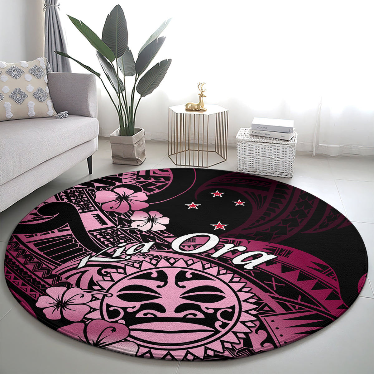Aotearoa Kia Ora New Zealand Ta Moko Pink Version Round Carpet LT01 - Polynesian Pride