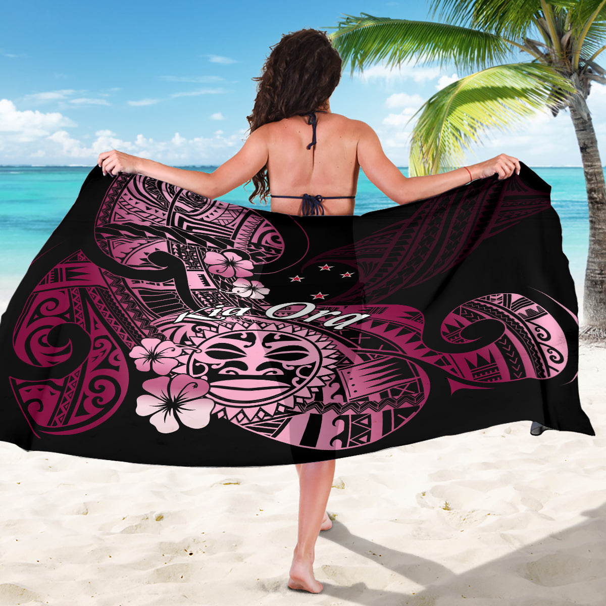 Aotearoa Kia Ora New Zealand Ta Moko Pink Version Sarong LT01 - Polynesian Pride