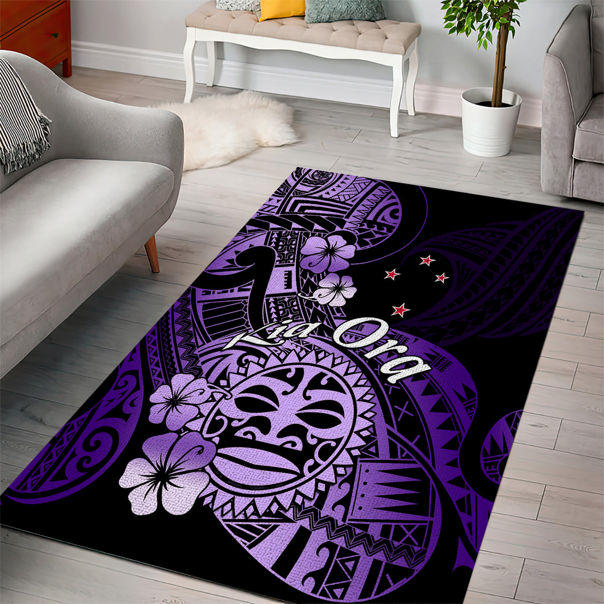 Aotearoa Kia Ora New Zealand Ta Moko Purple Version Area Rug LT01 - Polynesian Pride