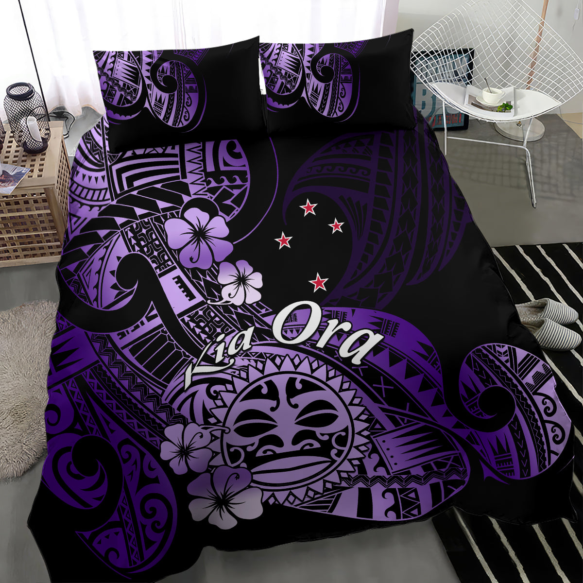 Aotearoa Kia Ora New Zealand Ta Moko Purple Version Bedding Set LT01 - Polynesian Pride
