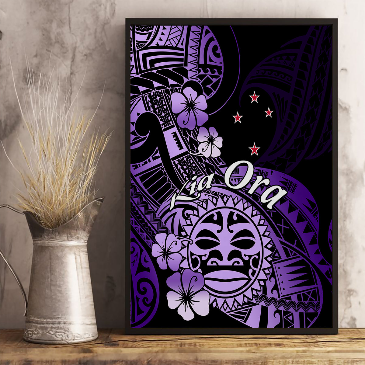 Aotearoa Kia Ora New Zealand Ta Moko Purple Version Canvas Wall Art LT01 - Polynesian Pride