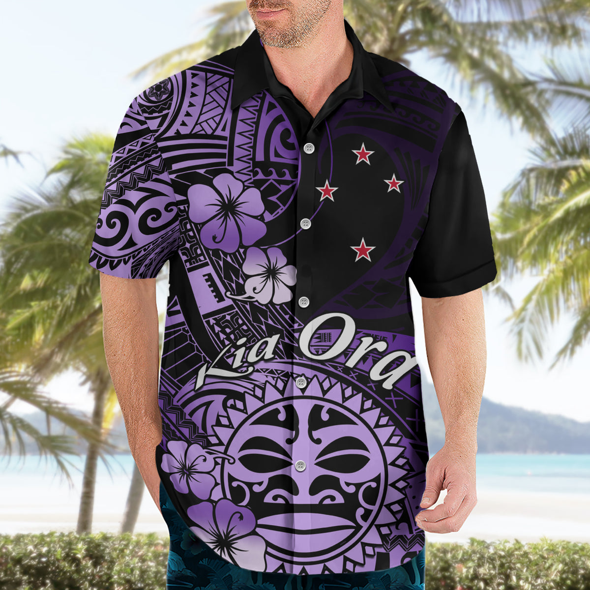 Aotearoa Kia Ora New Zealand Ta Moko Purple Version Hawaiian Shirt LT01 - Polynesian Pride