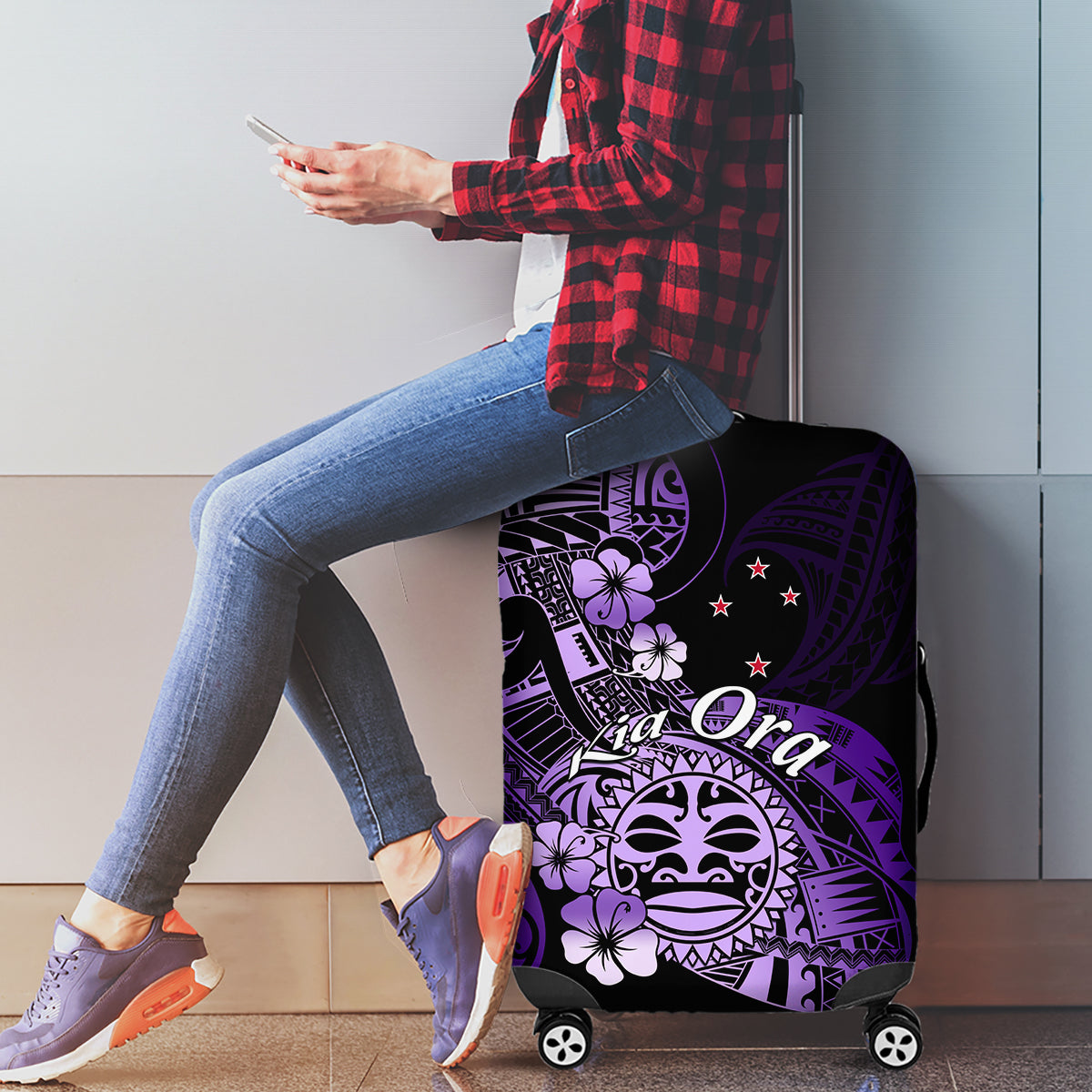 Aotearoa Kia Ora New Zealand Ta Moko Purple Version Luggage Cover LT01 - Polynesian Pride