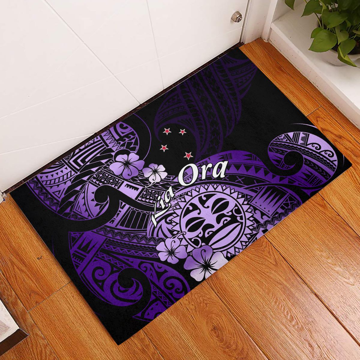 Aotearoa Kia Ora New Zealand Ta Moko Purple Version Rubber Doormat LT01 Purple - Polynesian Pride