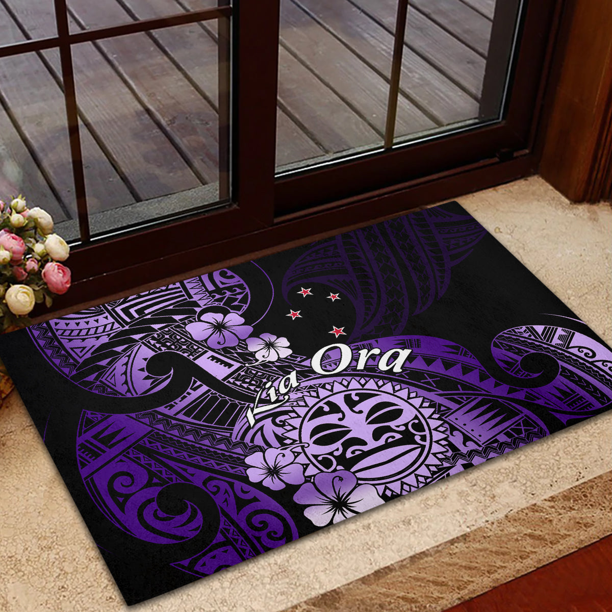 Aotearoa Kia Ora New Zealand Ta Moko Purple Version Rubber Doormat LT01 - Polynesian Pride