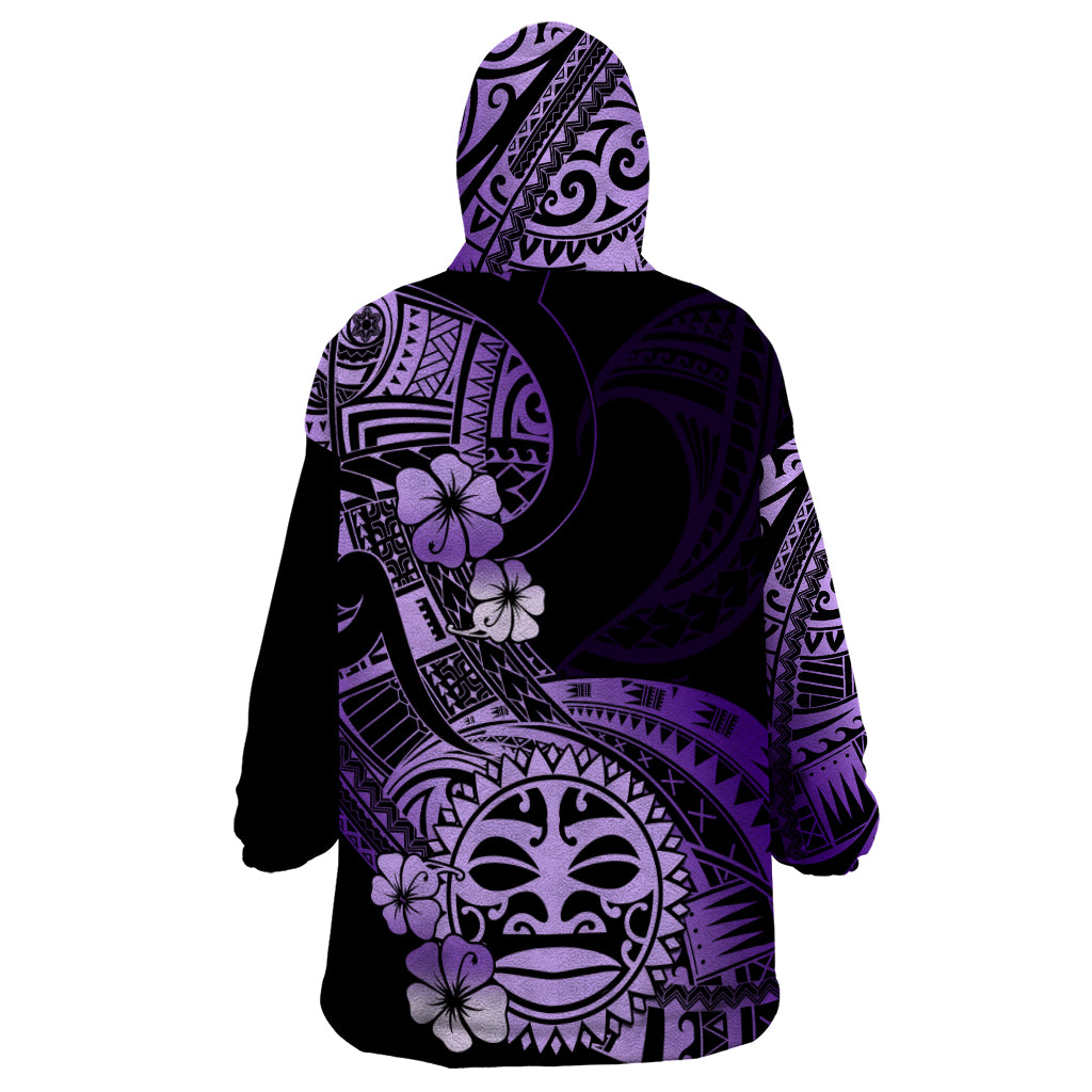 Aotearoa Kia Ora New Zealand Ta Moko Purple Version Wearable Blanket Hoodie LT01 - Polynesian Pride