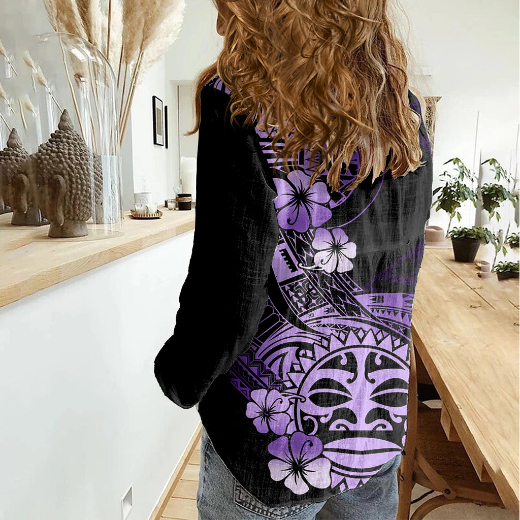 Aotearoa Kia Ora New Zealand Ta Moko Purple Version Women Casual Shirt LT01 - Polynesian Pride