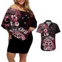 Aotearoa Kia Ora New Zealand Ta Moko Red Version Couples Matching Off Shoulder Short Dress and Hawaiian Shirt LT01 Red - Polynesian Pride