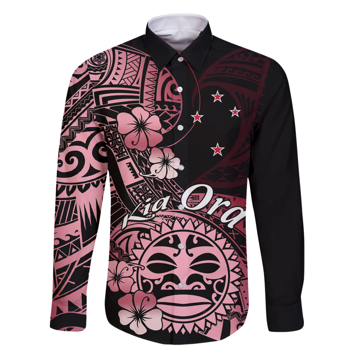 Aotearoa Kia Ora New Zealand Ta Moko Red Version Family Matching Off Shoulder Short Dress and Hawaiian Shirt LT01 Dad's Shirt - Long Sleeve Red - Polynesian Pride