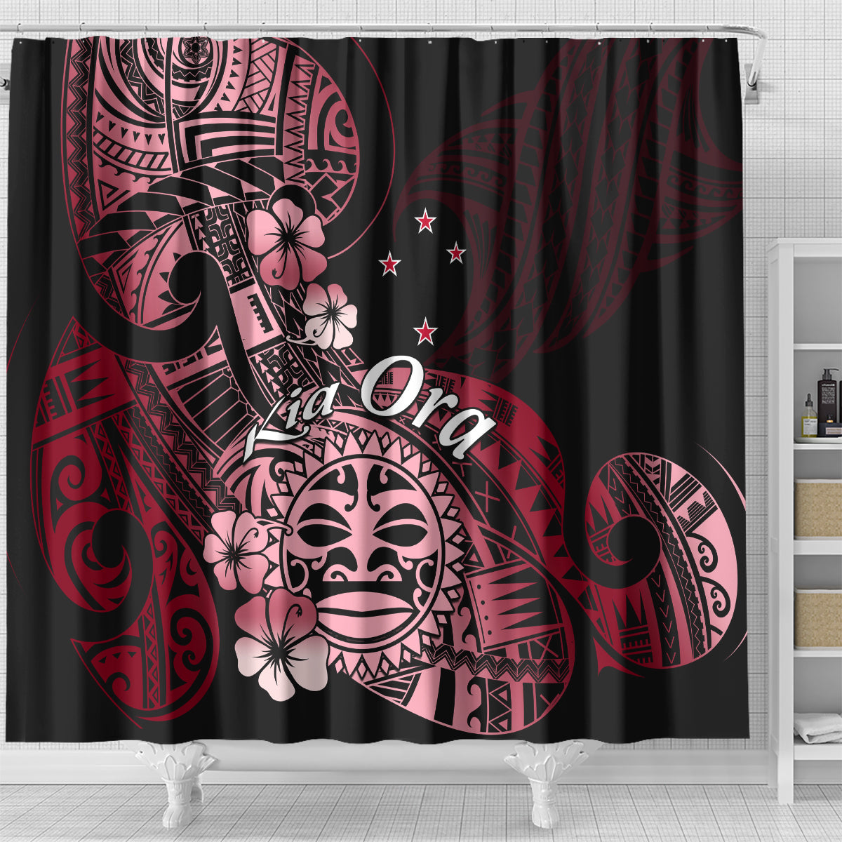 Aotearoa Kia Ora New Zealand Ta Moko Red Version Shower Curtain LT01 - Polynesian Pride