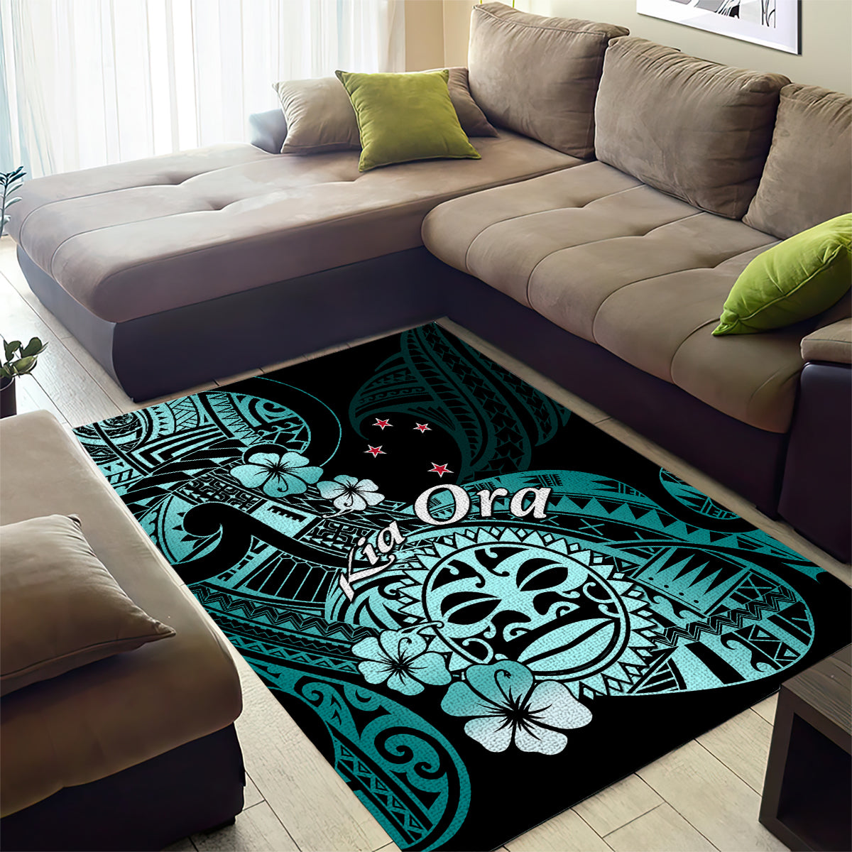 Aotearoa Kia Ora New Zealand Ta Moko Turquoise Version Area Rug LT01 - Polynesian Pride