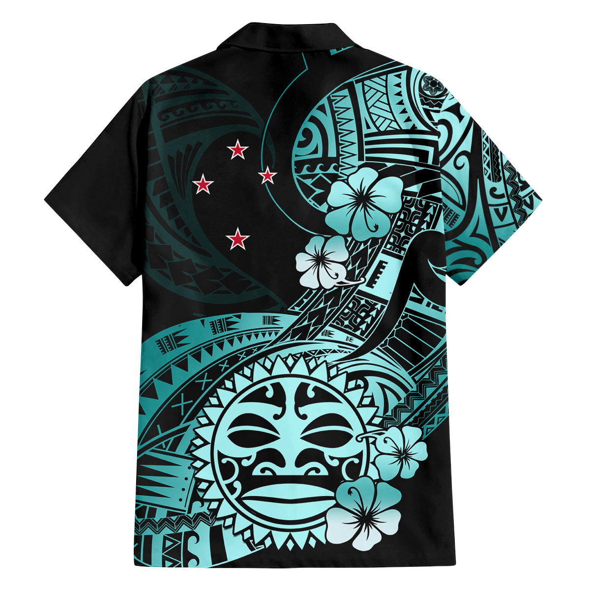 Aotearoa Kia Ora New Zealand Ta Moko Turquoise Version Family Matching Long Sleeve Bodycon Dress and Hawaiian Shirt LT01 - Polynesian Pride