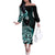 Aotearoa Kia Ora New Zealand Ta Moko Turquoise Version Family Matching Off Shoulder Long Sleeve Dress and Hawaiian Shirt LT01 Mom's Dress Turquoise - Polynesian Pride