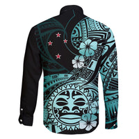 Aotearoa Kia Ora New Zealand Ta Moko Turquoise Version Family Matching Off Shoulder Short Dress and Hawaiian Shirt LT01 - Polynesian Pride