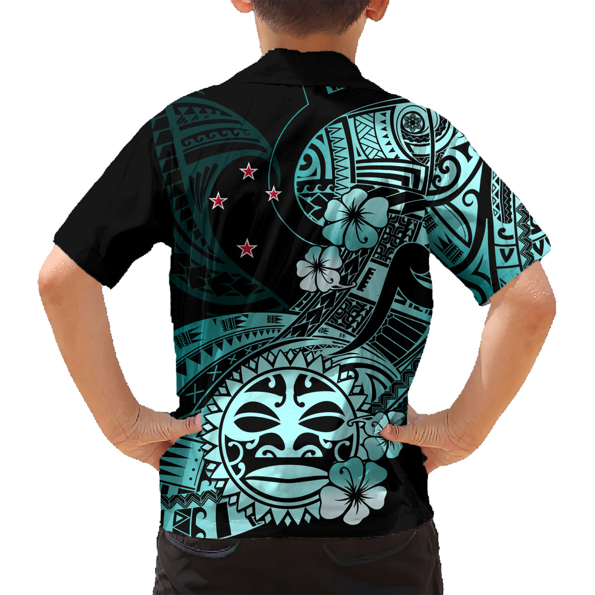 Aotearoa Kia Ora New Zealand Ta Moko Turquoise Version Family Matching Short Sleeve Bodycon Dress and Hawaiian Shirt LT01 - Polynesian Pride