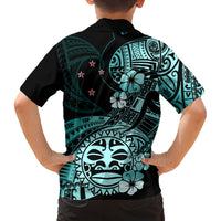 Aotearoa Kia Ora New Zealand Ta Moko Turquoise Version Family Matching Summer Maxi Dress and Hawaiian Shirt LT01 - Polynesian Pride