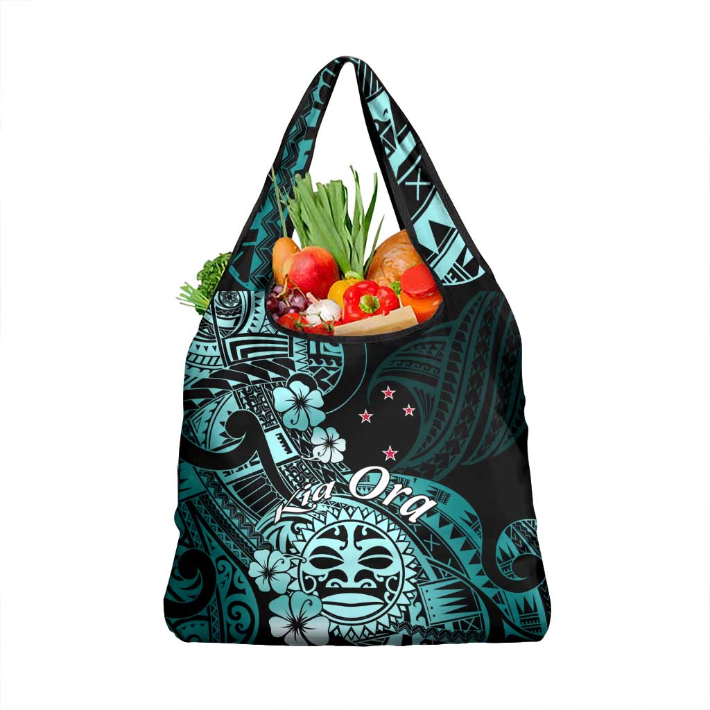 Aotearoa Kia Ora New Zealand Ta Moko Turquoise Version Grocery Bag