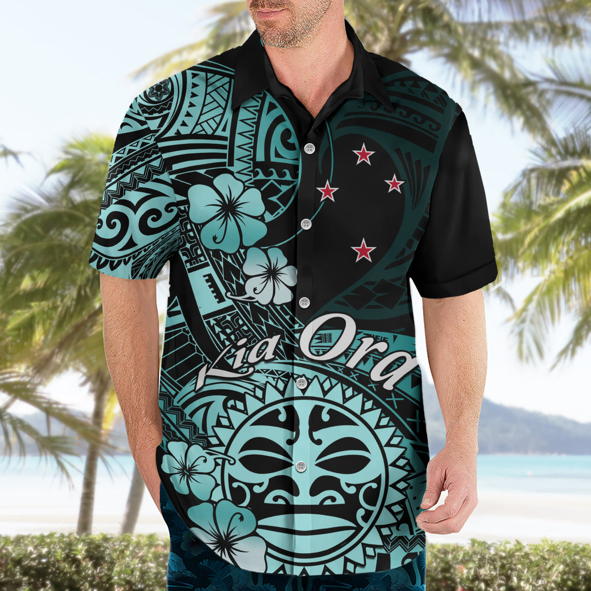 Aotearoa Kia Ora New Zealand Ta Moko Turquoise Version Hawaiian Shirt LT01 - Polynesian Pride