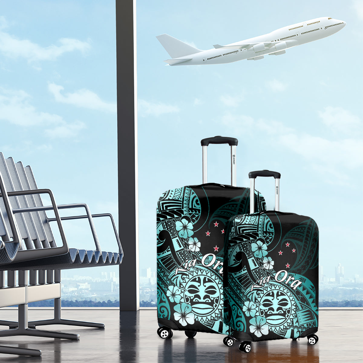 Aotearoa Kia Ora New Zealand Ta Moko Turquoise Version Luggage Cover LT01 - Polynesian Pride