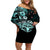 Aotearoa Kia Ora New Zealand Ta Moko Turquoise Version Off Shoulder Short Dress LT01 Women Turquoise - Polynesian Pride