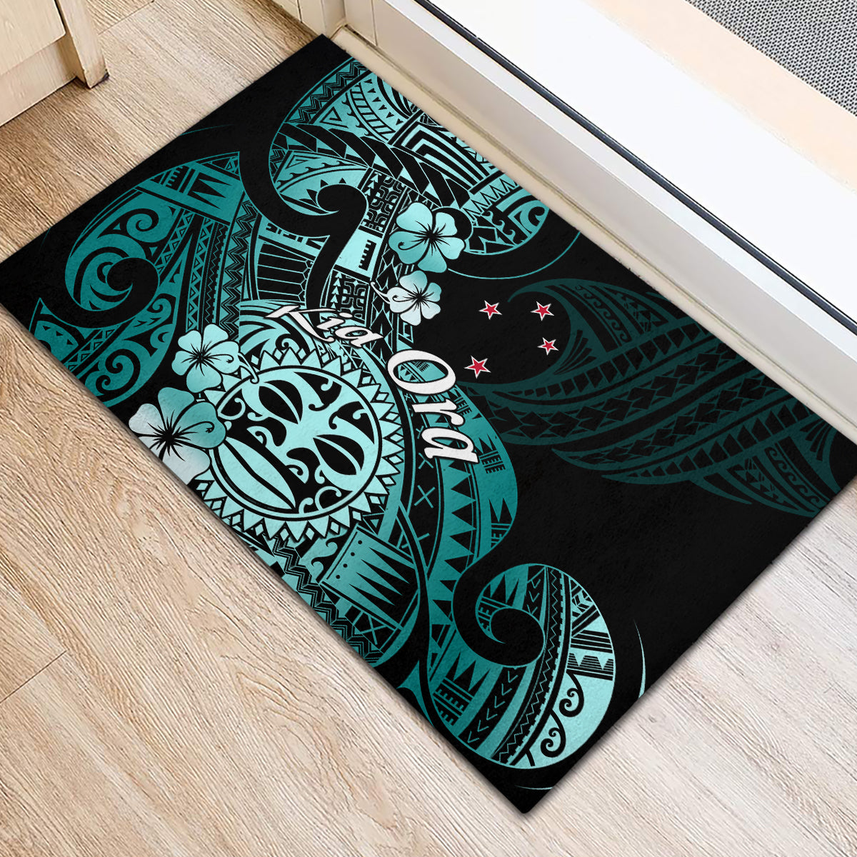 Aotearoa Kia Ora New Zealand Ta Moko Turquoise Version Rubber Doormat LT01 - Polynesian Pride
