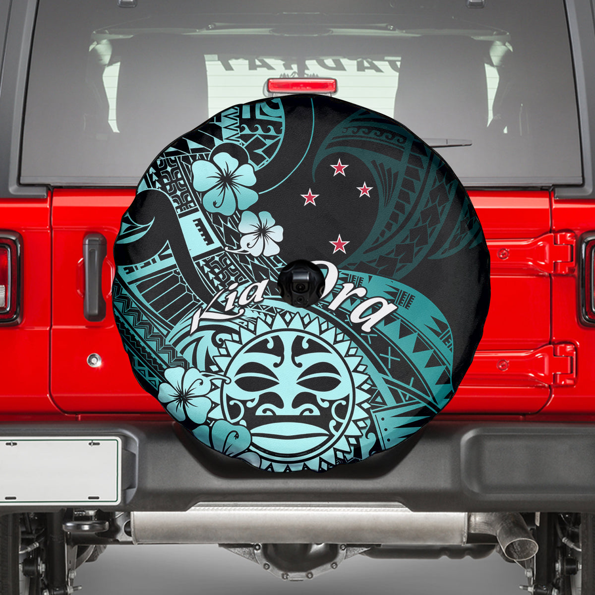 Aotearoa Kia Ora New Zealand Ta Moko Turquoise Version Spare Tire Cover LT01 - Polynesian Pride