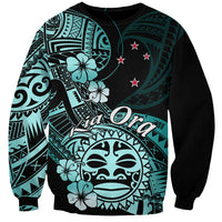 Aotearoa Kia Ora New Zealand Ta Moko Turquoise Version Sweatshirt LT01 Unisex Turquoise - Polynesian Pride
