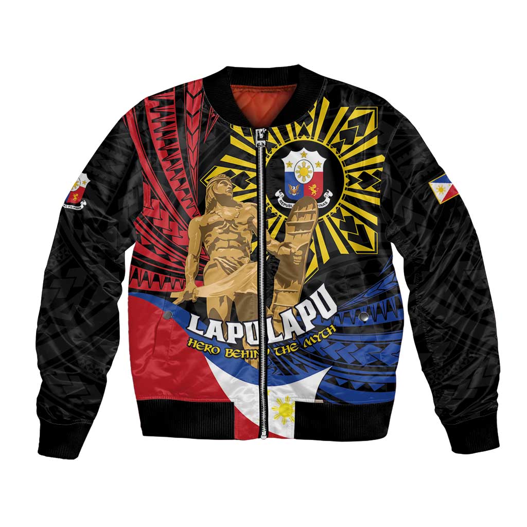 Personalized Lapulapu The First Filipino Hero Bomber Jacket Polynesian Pattern LT01 Unisex Black - Polynesian Pride