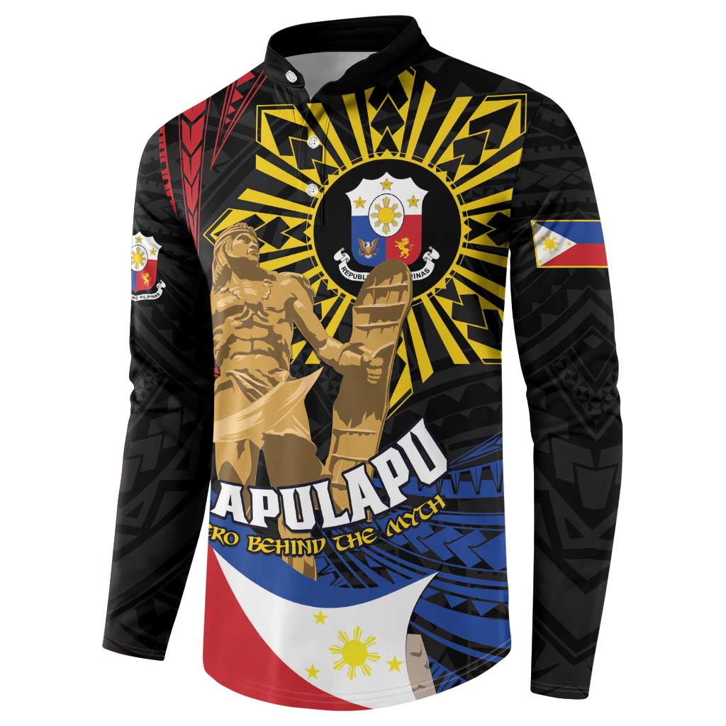 Personalized Lapulapu The First Filipino Hero Button Sweatshirt Polynesian Pattern