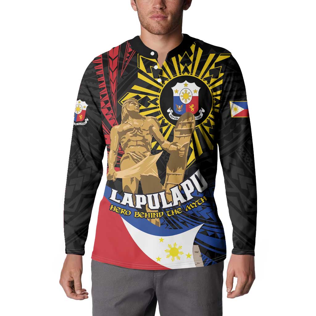 Personalized Lapulapu The First Filipino Hero Button Sweatshirt Polynesian Pattern