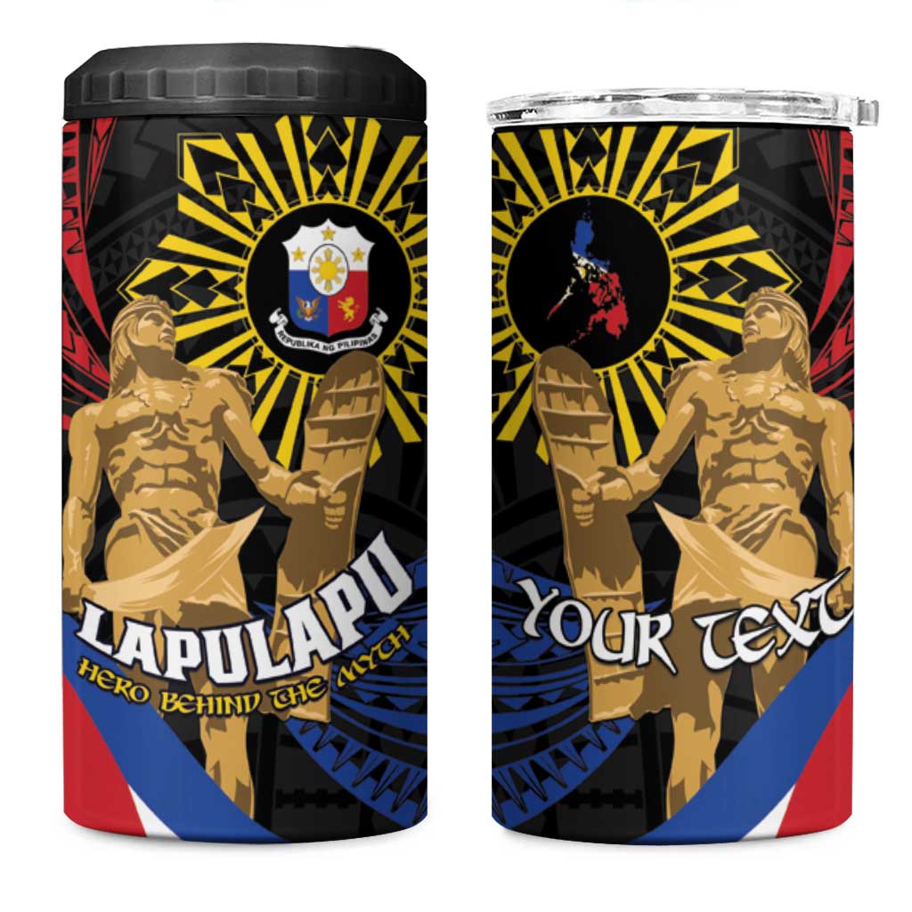 Personalized Lapulapu The First Filipino Hero 4 in 1 Can Cooler Tumbler Polynesian Pattern