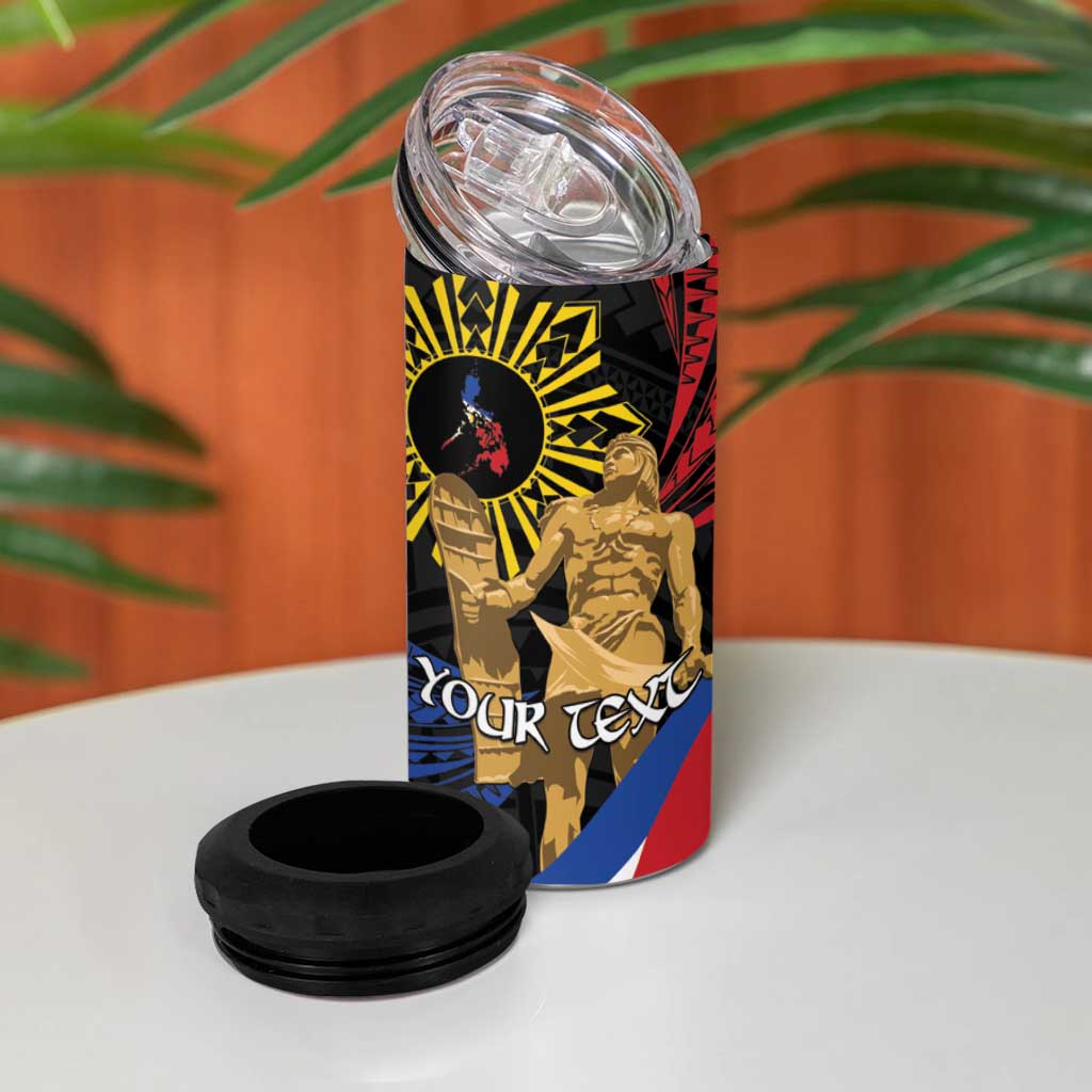 Personalized Lapulapu The First Filipino Hero 4 in 1 Can Cooler Tumbler Polynesian Pattern