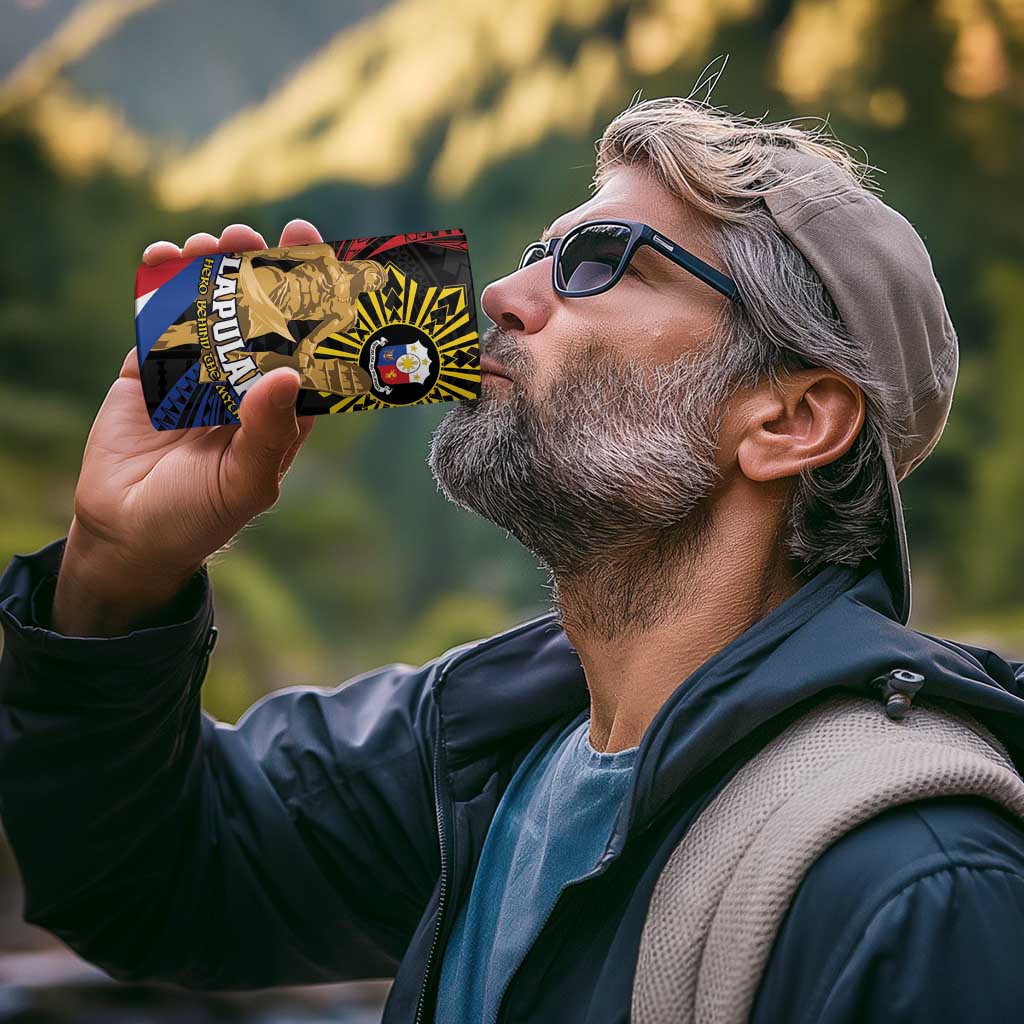 Personalized Lapulapu The First Filipino Hero 4 in 1 Can Cooler Tumbler Polynesian Pattern