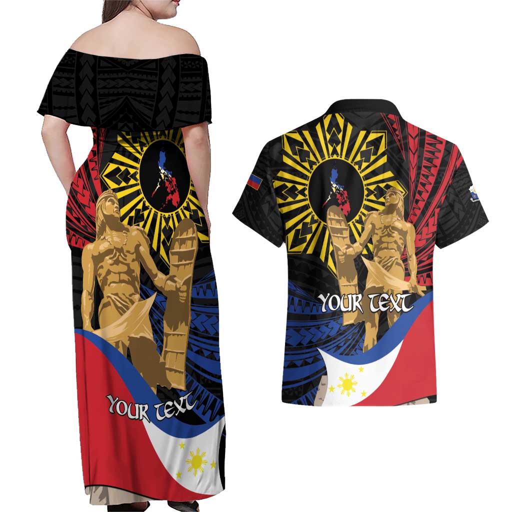 Personalized Lapulapu The First Filipino Hero Couples Matching Off Shoulder Maxi Dress and Hawaiian Shirt Polynesian Pattern