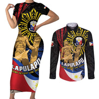 Personalized Lapulapu The First Filipino Hero Couples Matching Short Sleeve Bodycon Dress and Long Sleeve Button Shirt Polynesian Pattern