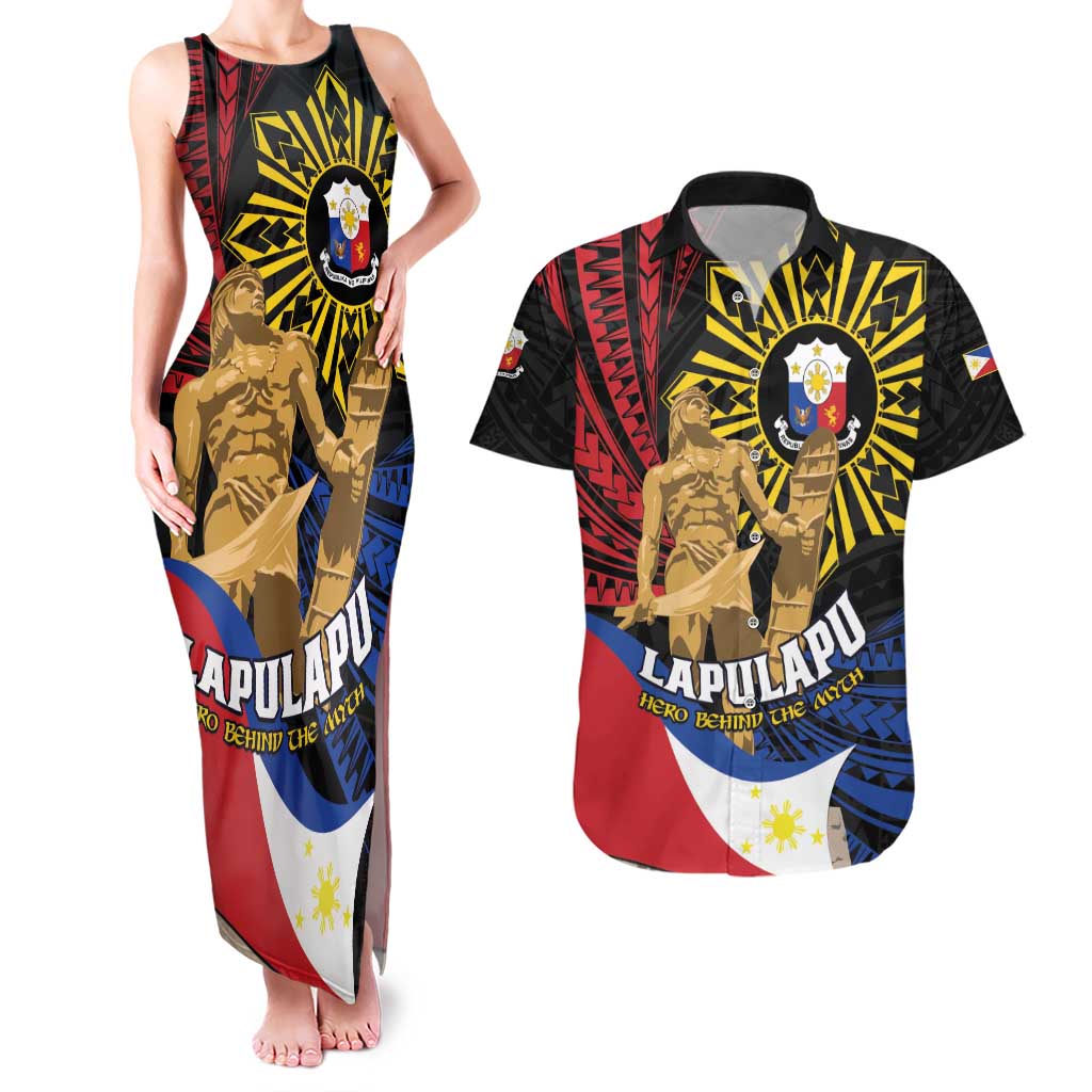 Personalized Lapulapu The First Filipino Hero Couples Matching Tank Maxi Dress and Hawaiian Shirt Polynesian Pattern