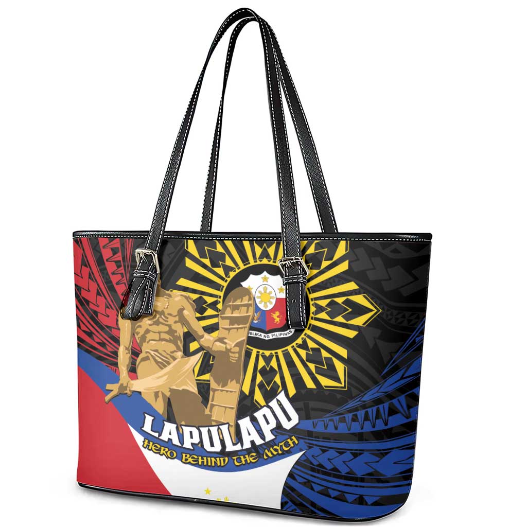 Lapulapu The First Filipino Hero Leather Tote Bag Polynesian Pattern