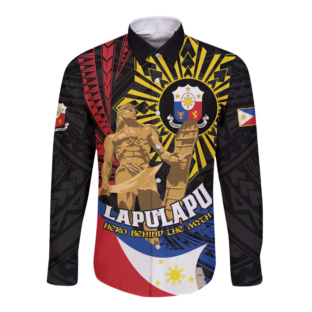Personalized Lapulapu The First Filipino Hero Long Sleeve Button Shirt Polynesian Pattern