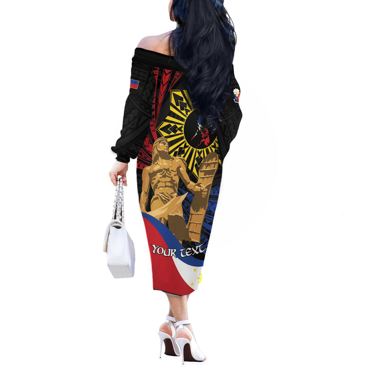 Personalized Lapulapu The First Filipino Hero Off The Shoulder Long Sleeve Dress Polynesian Pattern