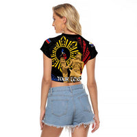 Personalized Lapulapu The First Filipino Hero Raglan Cropped T Shirt Polynesian Pattern