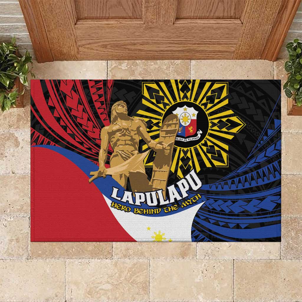 Lapulapu The First Filipino Hero Rubber Doormat Polynesian Pattern