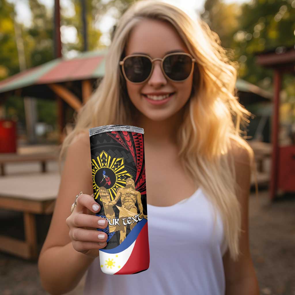 Personalized Lapulapu The First Filipino Hero Skinny Tumbler Polynesian Pattern