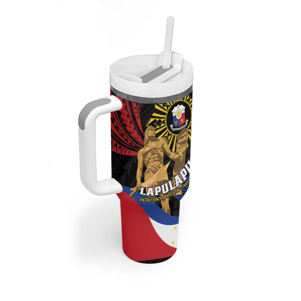 Personalized Lapulapu The First Filipino Hero Tumbler With Handle Polynesian Pattern